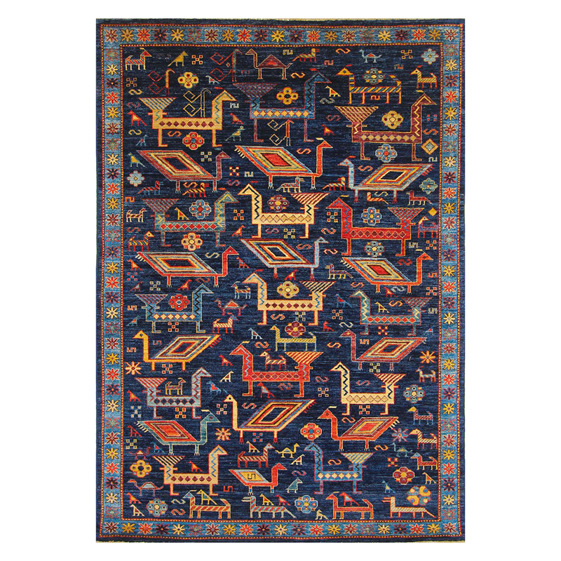 Tapis bleu noué à la main de haute qualité
