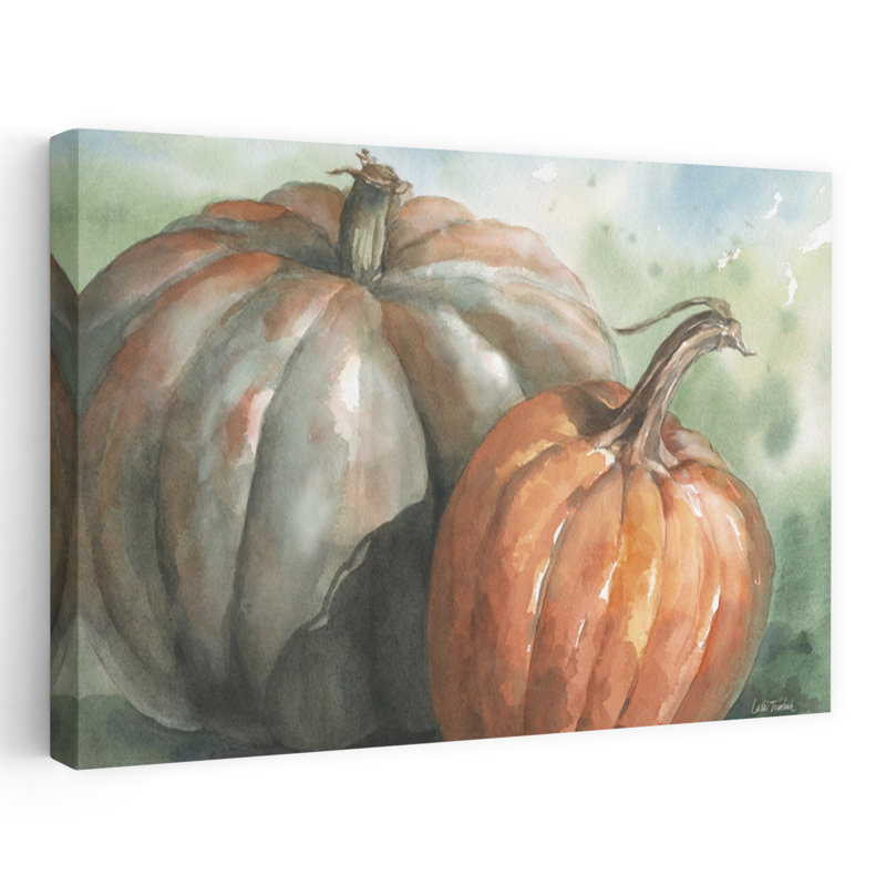Paire de citrouilles, art d'automne, H 24 po x l 36 po