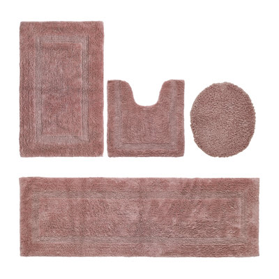 Ensemble de tapis pour salle de bain 100% coton Lux Premium 2370 GSM, lavable à la machine, super absorbant et tapis de bain réversible en tissage touffeté pour salle de bain, douche et baignoire, tapis certifiés Oeko-Tex, rose