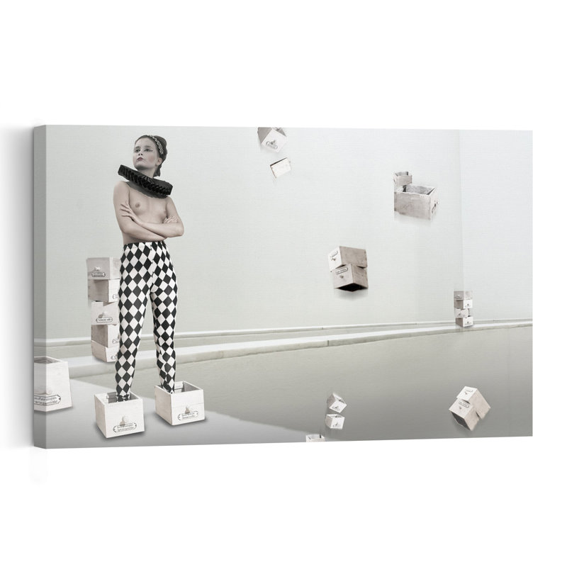 Pensive Harlequin Figure Dramatic Minimalist Modern Portrait Wall Art Print 1 Piece Wrapped Canvas Wall Art
