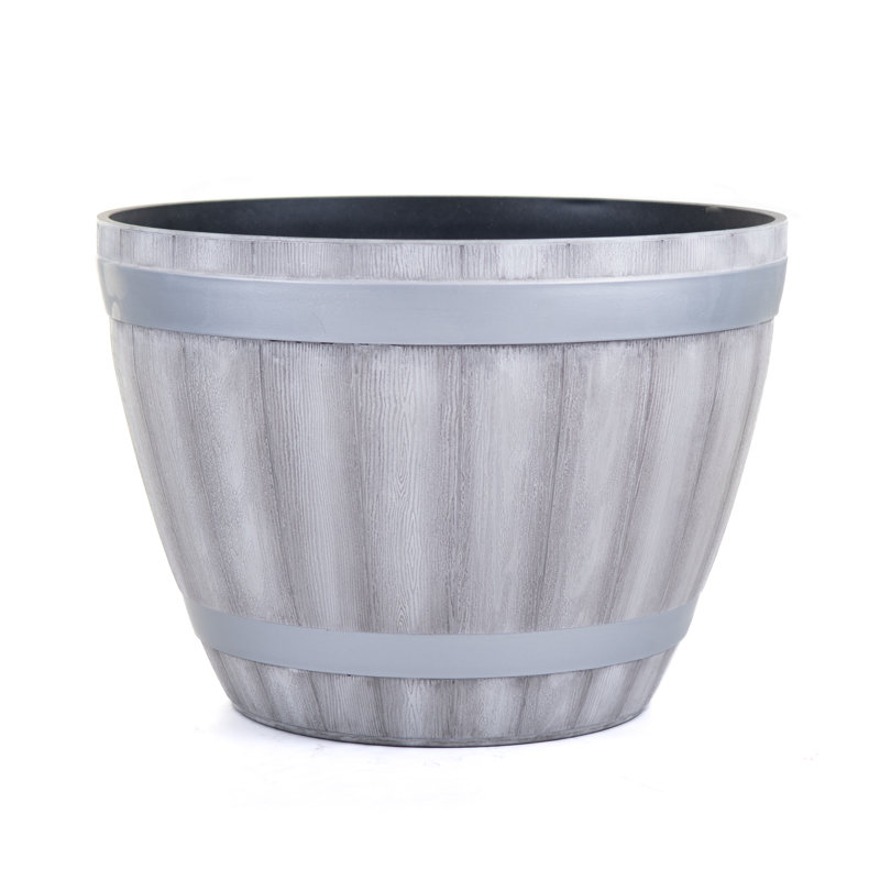 Peringer Handmade Barrel Planter, White Wash, 11.02cm H x 14.96cm W x 14.96cm D