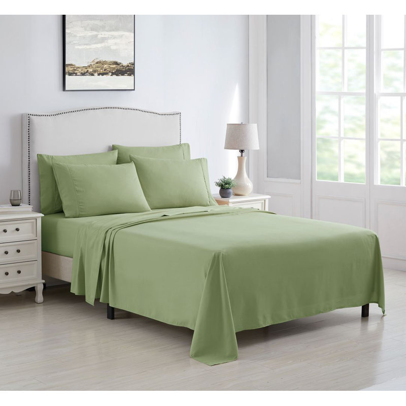 Ensemble de draps en microfibre brossée 6 pièces Kathy Ireland, Sauge, Ensemble de draps pour taille de lit très grand a
