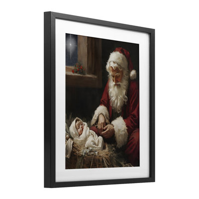 «Santa Believes with Baby Jesus», reproduction sous verre encadrée, conception de Jo Moulton