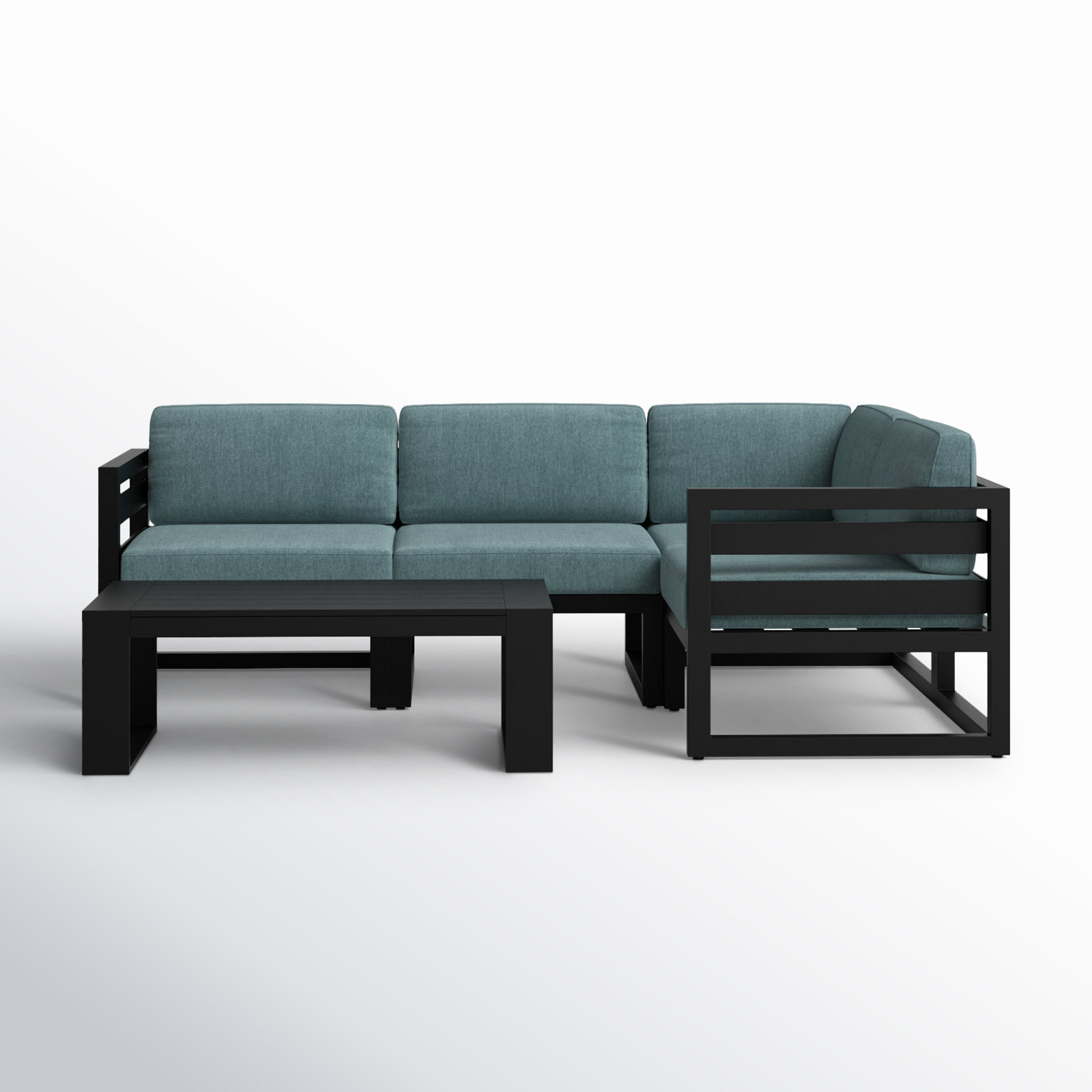 Smith 5 Piece Sectional Seating Group with Sunbrella® Cushions, Cast Lagoon, Black