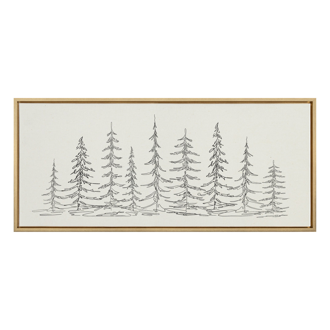 Drumheller Minimalist Evergreen Trees Sketch - Floater Frame Drawing Print on Canvas Lark Manor™ Frame