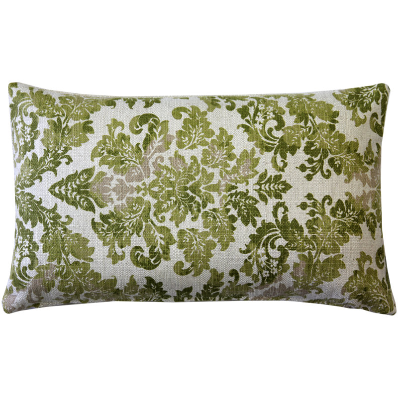 Calliope Green Damask Rectangular Cotton Blend Throw Pillow
