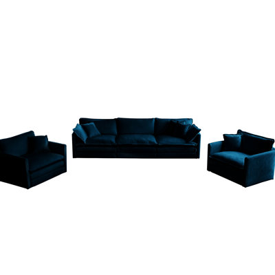 Salon 3 pièces chenille bleue - bois, tissu haut, rembourrage en éponge confortable, chaise d'appoint et éponge, pour l'élégance