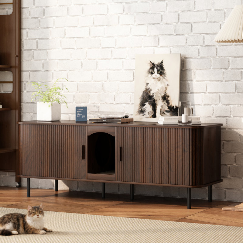 Enceinte de litière pour chat avec support à griffer pour chat, Brun