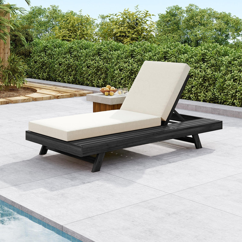 Acacia Wood In Black With Water-Resistant Lounge Cushions (Cream & 4 Inch Thick), Cream