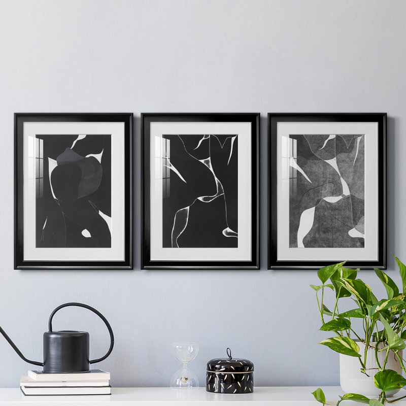 Night Bloom I - ensemble de 3 cadres photo, Cadre noir, H 30,5 po x l 67,5 po x P 1 po