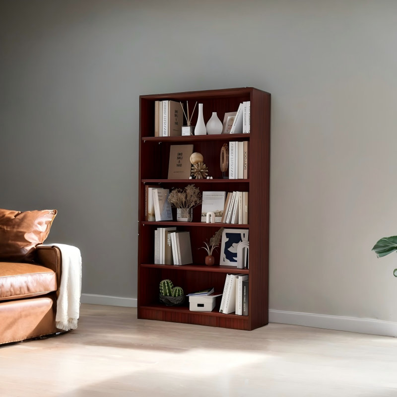 Bibliothèque à 5 niveaux avec tablettes réglables, (5 tablettes) H 59,8 po x l 33 po x P 11,6 po, Brun