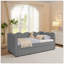Lit de jour en vichy double avec couchette simple, tissu en lin avec port USB et forme ondulée-1274620967-1250632499