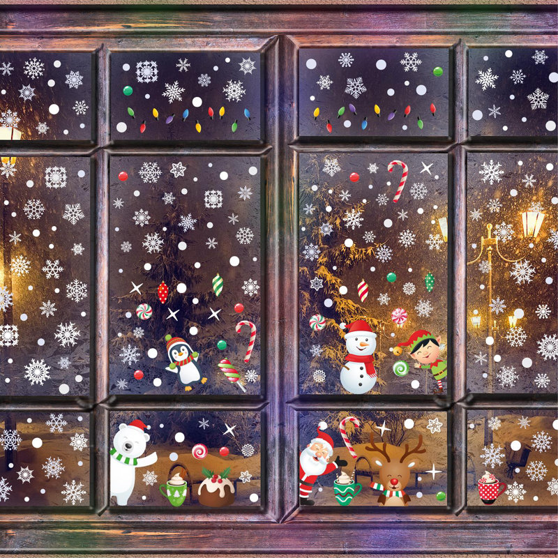 Santa Friends with Snowflakes Christmas Window Decal