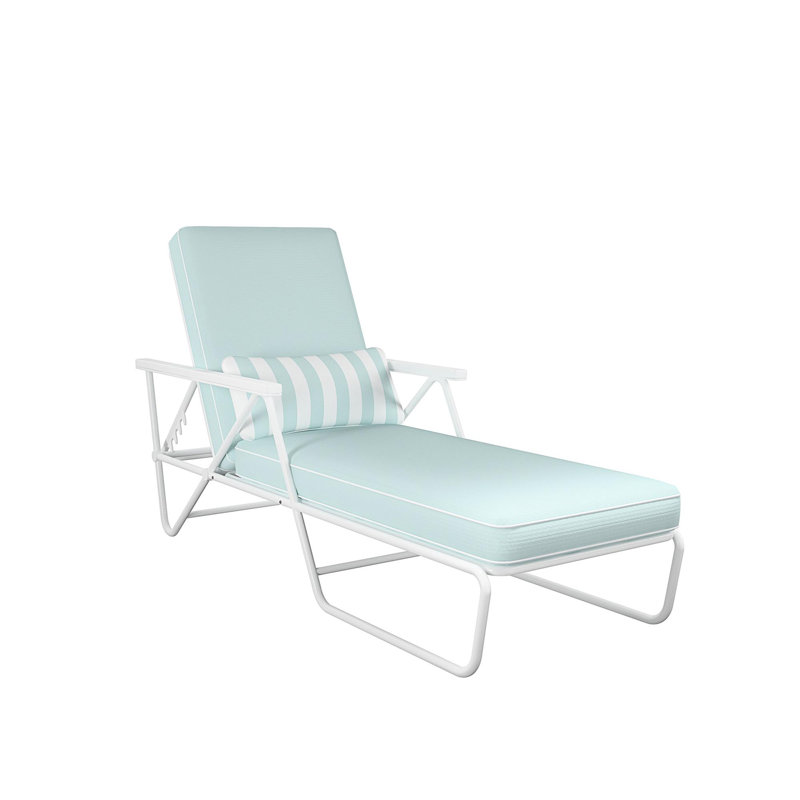 Charlottesville 185.4cm Long Reclining Single Chaise with Cushions, Aqua Haze, White