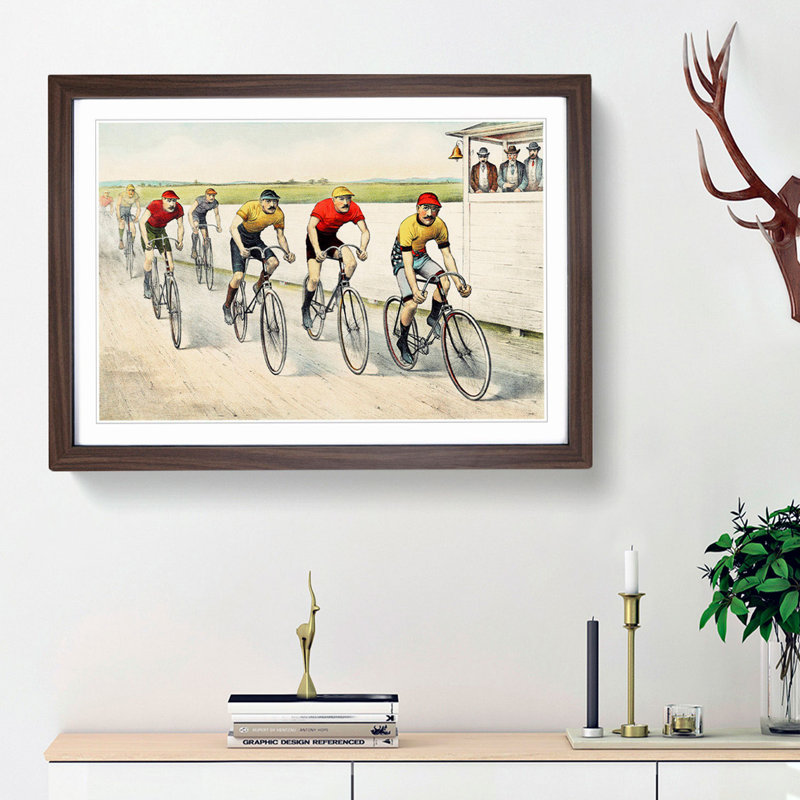 Bicycle Race by John Cameron - Framed Print, 33cm H x 45cm W x 2cm D, Walnut Framed