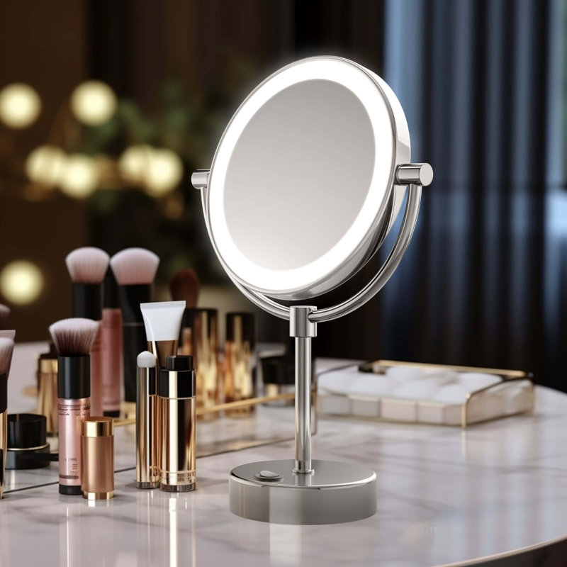Miroir de maquillage circulaire autoportant, Chrome