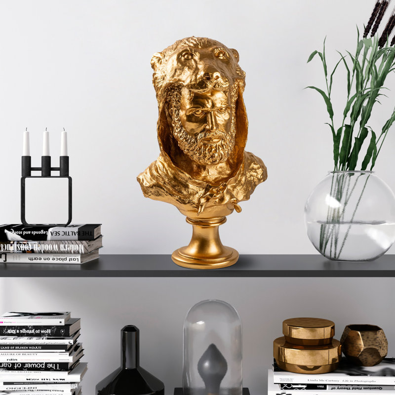 Hand-Painted Decorative Object, Gold, 11.8 x 19.3 x 8.7 inches | 100% Polyester, Unique Color Variations | Elegant Home Decor Accent, Perfect for Living Room & Office Styling, Artisanal Craftsmanship
