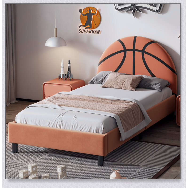 Lit plateforme tapissier simple Basketball, de style sportif pour les enfants et les adolescents, confortable et durable