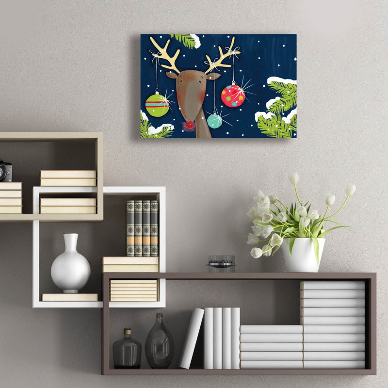 «Bright Christmas Deer Blue» par Anne Tavoletti, art mural en verre acrylique, H 16 po x l 24 po x P 0,2 po