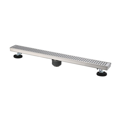 Drain de douche linéaire 32 pouces avec grille quadrato amovible, drain de plancher de douche en acier inoxydable 304 avec crépine et pieds de nivellement