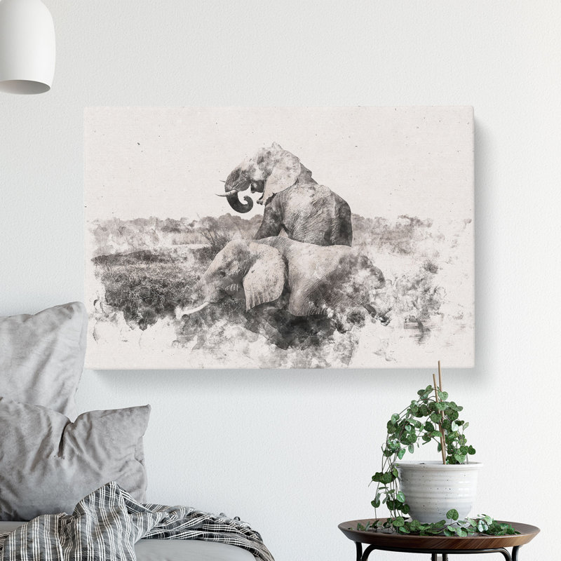 Two Elephants - Wrapped Canvas Print, 40cm H x 60cm W x 3cm D