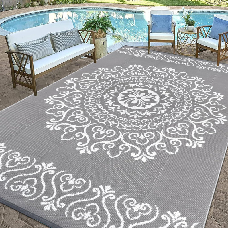 Tapis d'extérieur, Gris, Rectangle 9 pi x 12 pi