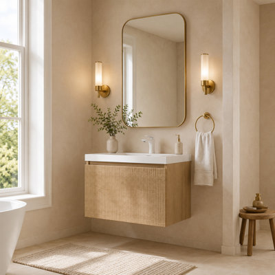 RIVEN 24in Floating Natural Oak Bathroom Vanity with Single Glossy White Sink