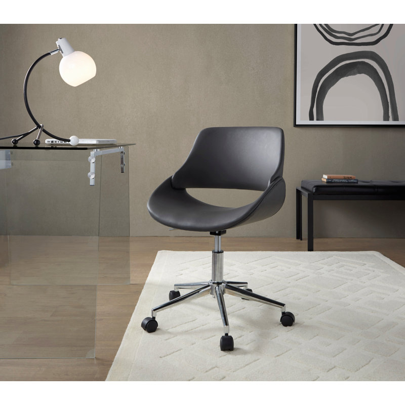 Chaise de bureau contemporaine en métal chromé et similicuir gris