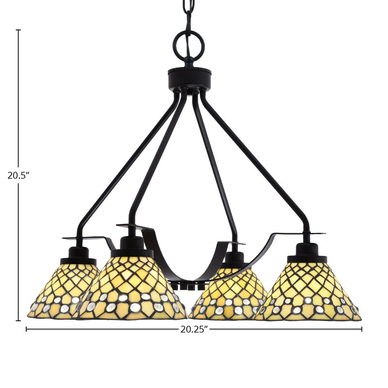 Lustre 4 lumières Odyssey Downlight présenté en finition noir mat avec verre d'art 7 "Starlight