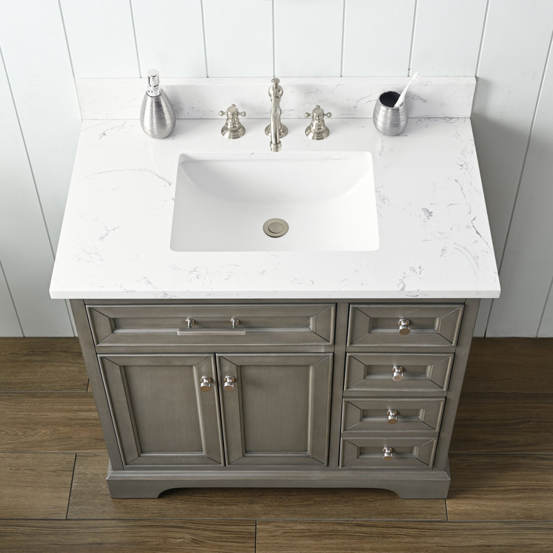 Thompson 36" W Single Bathroom Vanity, Silver Gray/Brushed Nickel