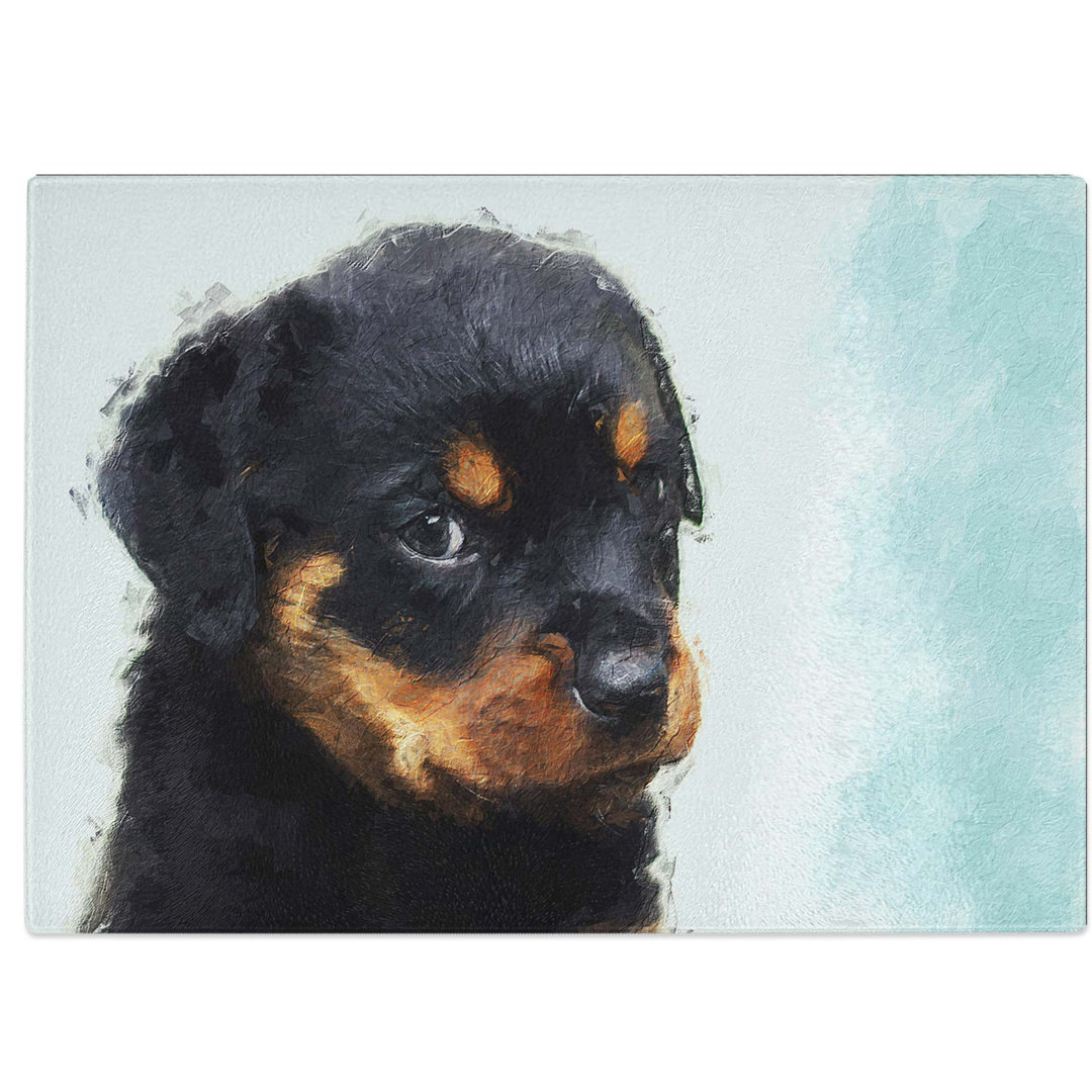 Tempered Glass Rottweiler Puppy Chopping Board
