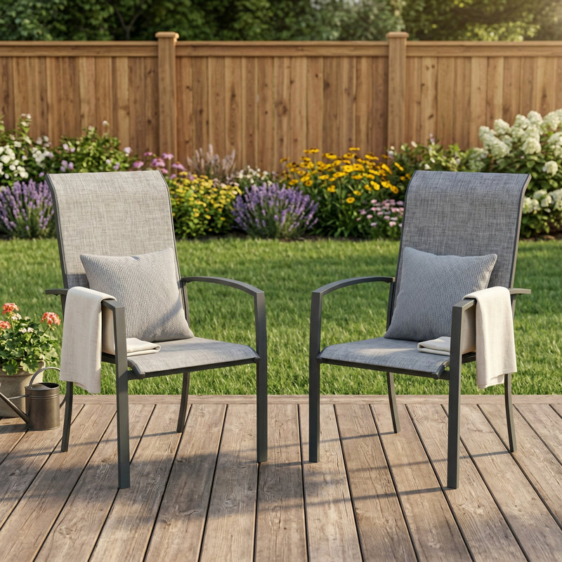 2 chaises de patio d'extérieur empilables en textilene, Gris