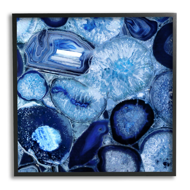 «Agate in Blue Natural Geodes» par Danielle Carson - cadre flottant, impression sur bois, Giclée encadrée noir minuit