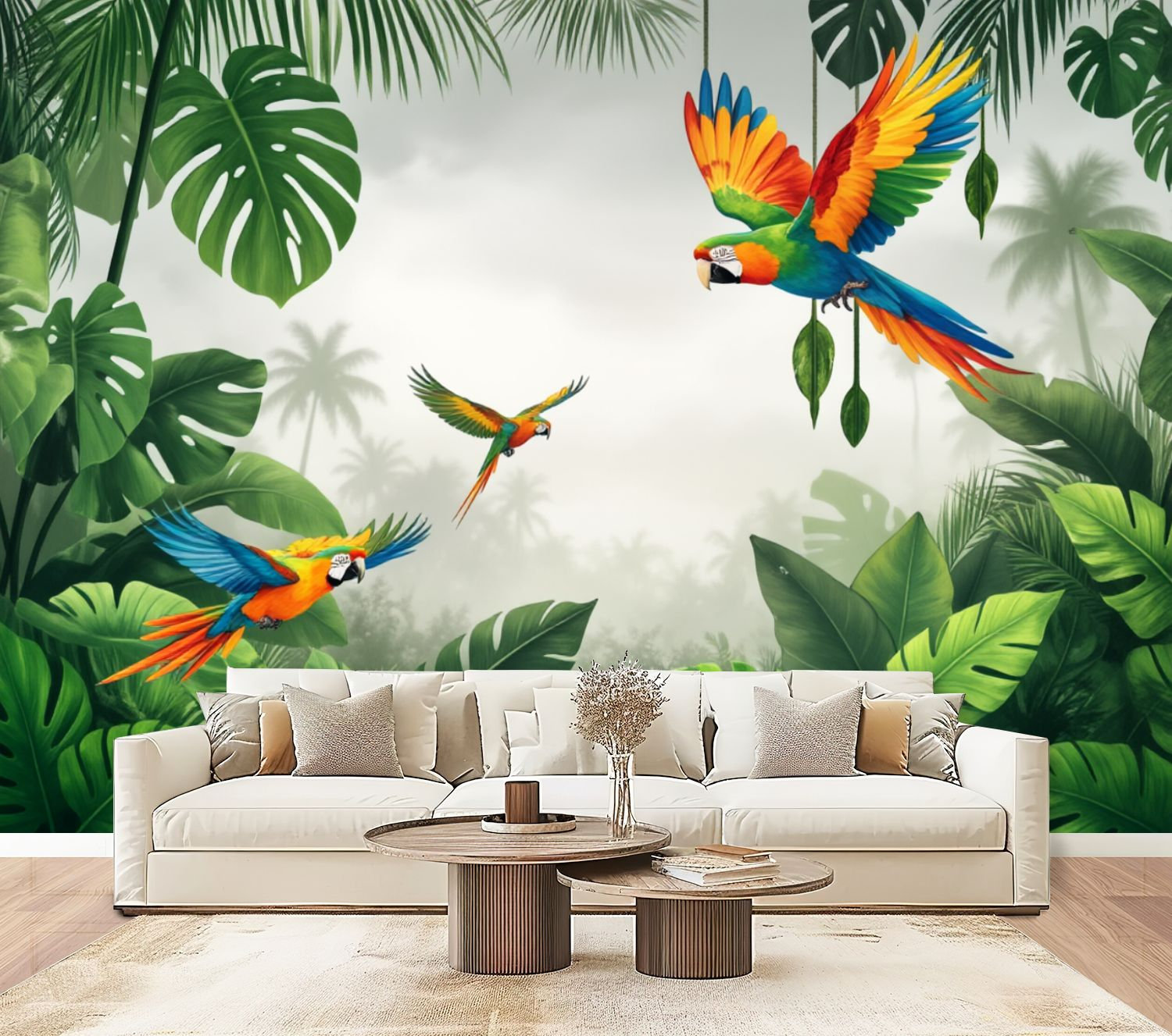 Red Barrel Studio Peel and Stick Wallpaper Colourful Tropical Parrots ...