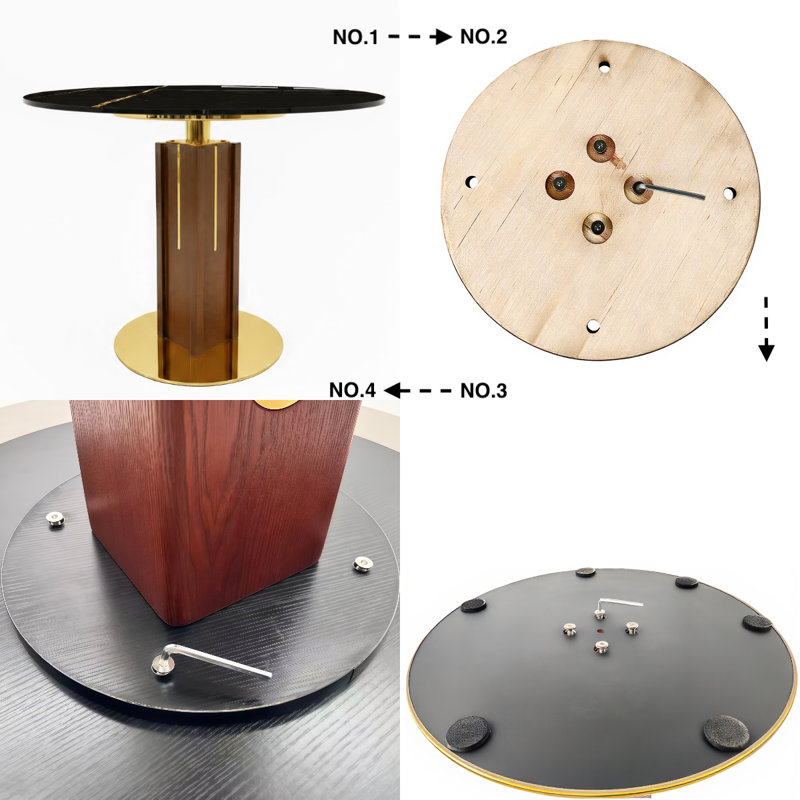 33" Luxe Round Dining Table with Multi-Layer Walnut Pedestal and Brushed Gold Base — Available in Glass, Marble, Warm Marble, and Black Marble Tops