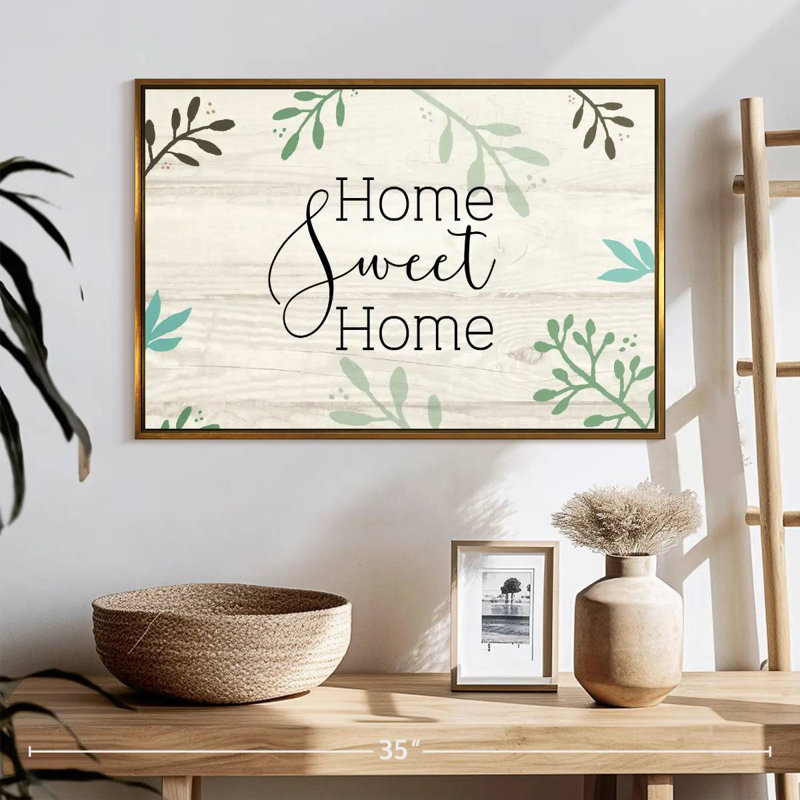Panneau mural Home Sweet Home, Cadre flottant doré, 25 po x 17 po