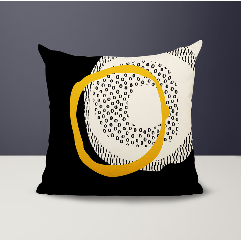 Coussin carré intérieur / extérieur pia, H 15 po x l 15 po, Jaune / noir / blanc cassé