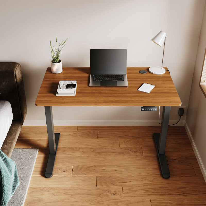 140cm W Height Adjustable Rectangle Standing Desk, Dark Walnut