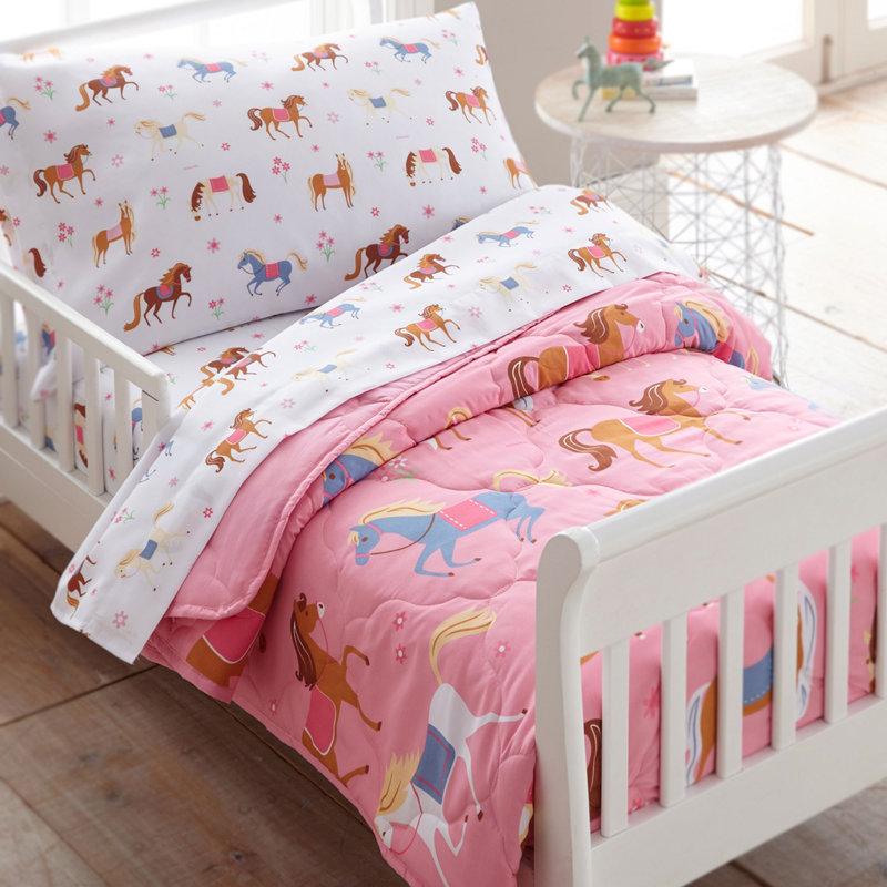 Pink Horse Print Microfiber Toddler Sheet Set