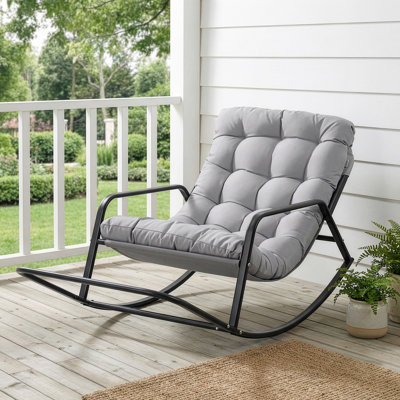 Oversized Outdoor & Indoor Papasan Rocking Chair with Cushion, 450 lbs Patio Rocker Recliner Chair, Large Lounge Rocker by Ebern Designs