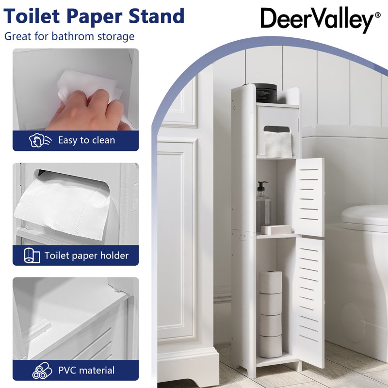 White PVC Bathroom Storage Cabinet with Toilet Paper Holder