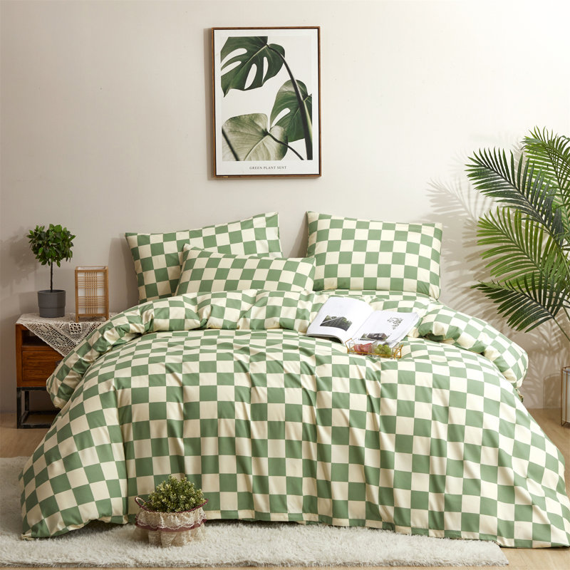Grid Comforter Set Plaid Bedding Set 1 Checkered Comforter with Pillowcases, Twin Comforter + 1 Standard Pillowcase