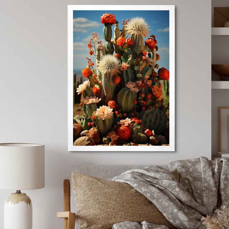 «Boeschen Desert Cacti Garden II», reproduction sur toile, H 40 po x l 30 po x P 1,5 po, Cadre simple blanc