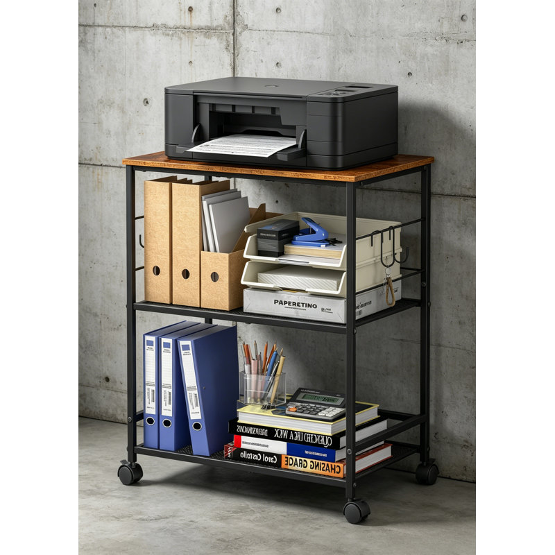 Support pour imprimante à roulettes à 3 niveaux avec rangement Chariot d'imprimante mobile sous le bureau
