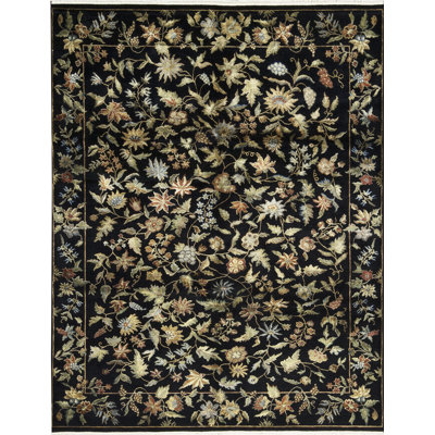 Tapis noir et vert de haute qualité noué à la main