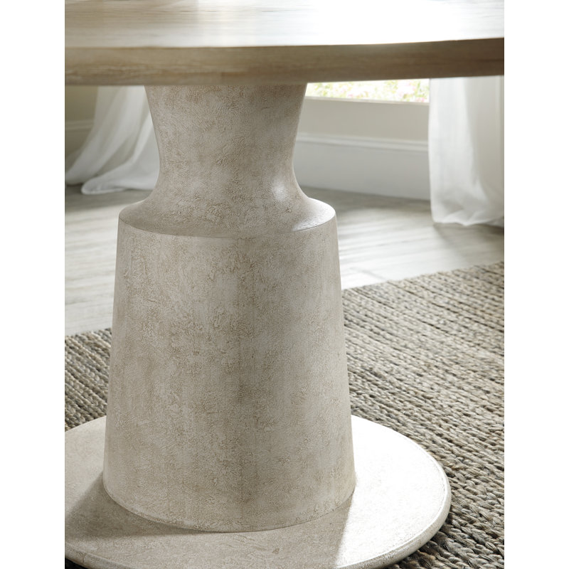 Beige and White Round Oak Veneer Dining Table