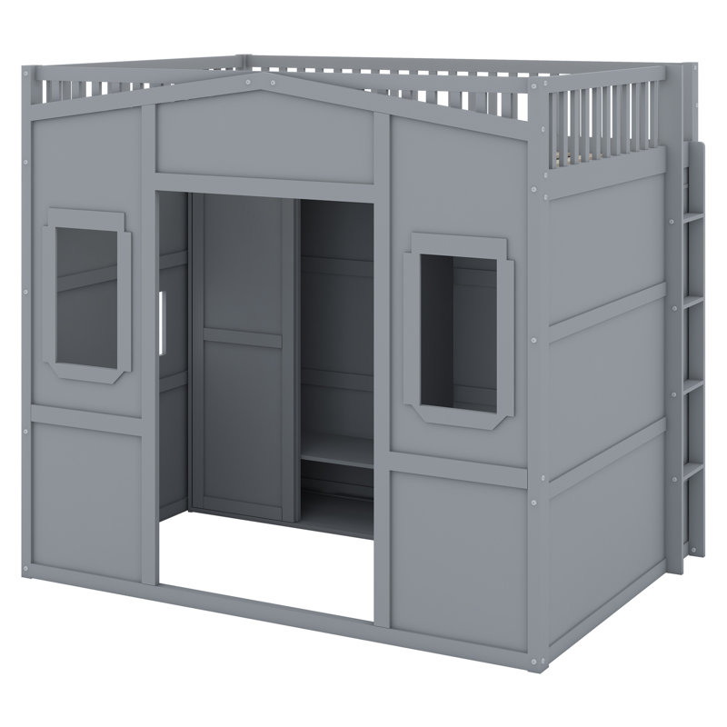 Lit mezzanine avec échelle et garde-robe, Gris, Double