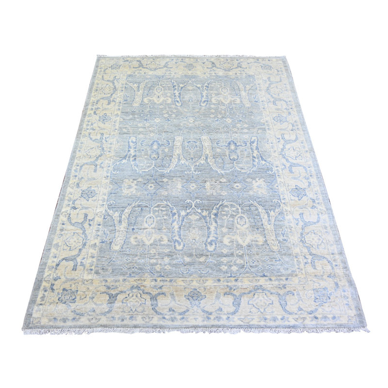 Tapis unique gris / bleu noué à la main nouvel âge 4 pi x 5 pi 9 po Treyshun