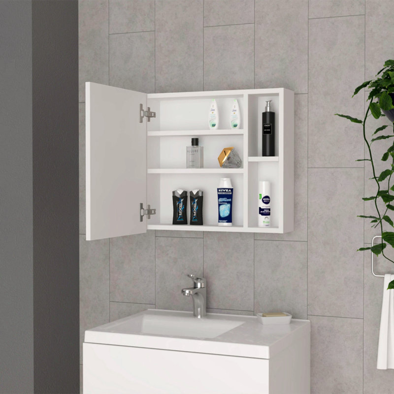 Armoire à pharmacie à une porte de 18 po, deux tablettes extérieures et trois tablettes intérieures, Blanc