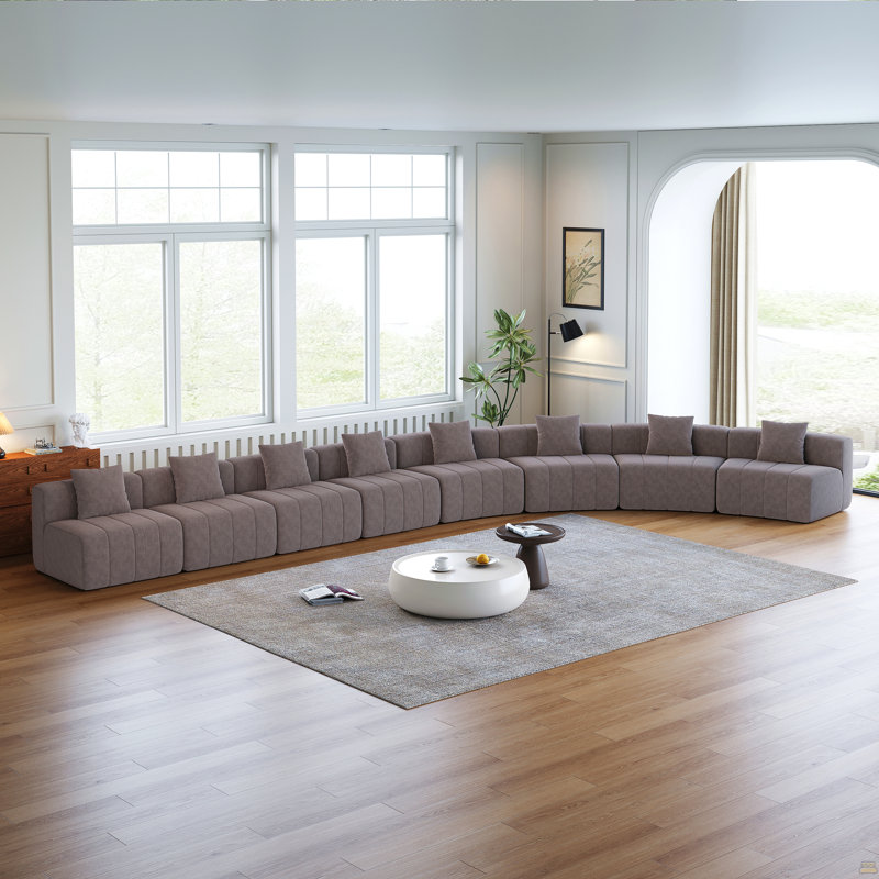 Quatre sièges courbés et quatre sièges simples, canapé modulaire courbé en chenille avec 8 coussins, Gris